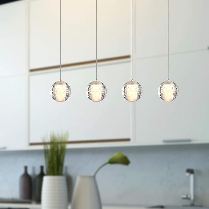 Venus 4 Mini Pendant Glass Ball Lighting Nickel - LED Hanging Light Fixture for Kitchen Island, Bar, Foyer - Cluster Pendants - Dimmable, Adjustable Wire, Lamp Bulb Included