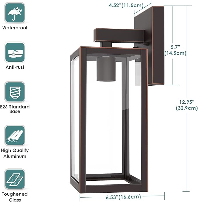 MAXvolador Outdoor Wall Sconce, Exterior Waterproof Wall Lantern Light Fixture, Oil Rubbed Bronze Porch Lights, Anti-Rust E26 Patio Lighting, 2 Pack