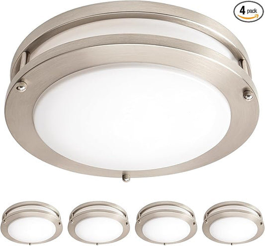 OOWOLF 4-Pack 10 Inch 24W LED Ceiling Lights, 5000K Brightness Adjustable Flush Mount Ceiling Light, Super Bright Brushed Nickel Lighting Lamp Fixture for Bedroom Bathroom Dining, Daylight White