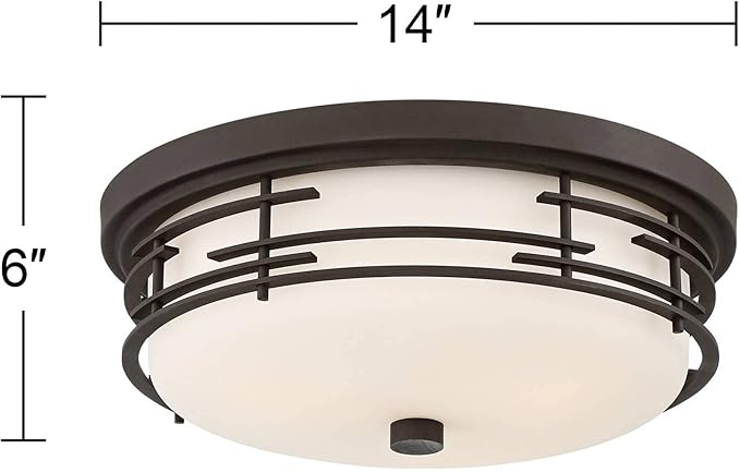 Franklin Iron Works Arden Modern Ceiling Light Flush Mount Fixture 14" Wide Bronze Brown Metal Frame White Glass Shade Decor for Bedroom Kitchen Living Room Family Hallway Bathroom House Dining