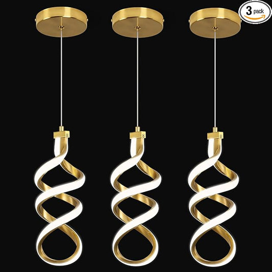 EIDISUNY 3 Packs Pendant Light, 15W Spiral Led Pendant Light, 4500K Modern Pendant Lights Kitchen Island, Adjustable Height Pendant Light for Dining Room Bedroom Kitchen Island Cafe