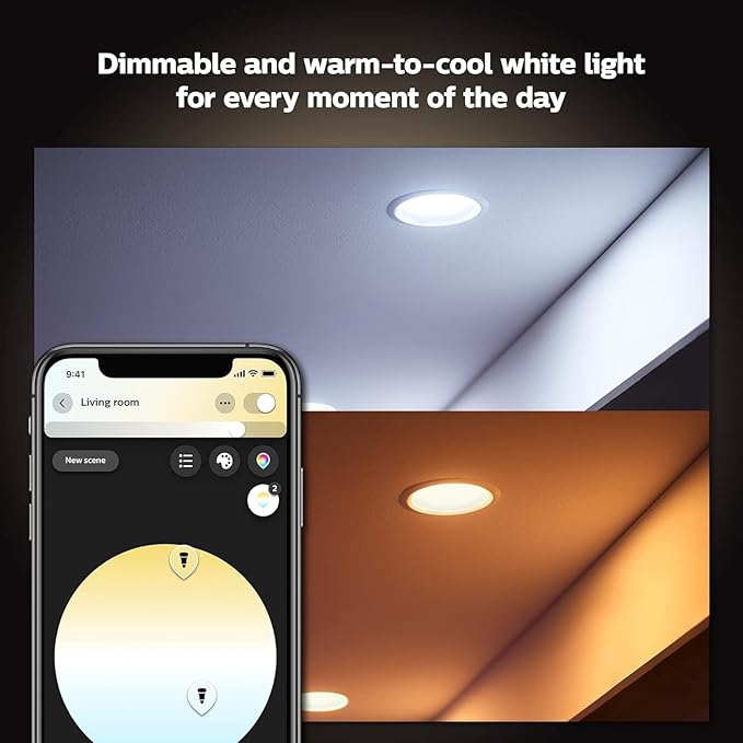 Philips Hue Smart Retrofit Recessed 5/6 Inch LED Downlight 1 Pack - White Ambiance Warm-to-Cool White Light 1100LM - Indoor Control with Hue App - Works with Alexa, Google Assistant and Apple Homekit