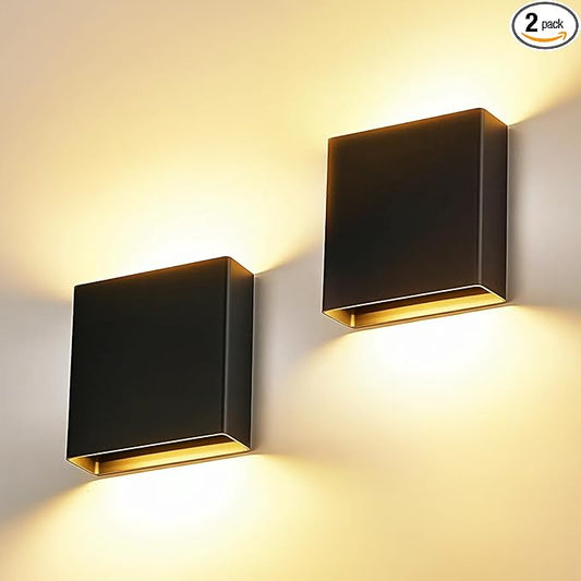 2 Pack Indoor Outdoor Black Up and Down LED Wall Light, Modern Bedroom/Porch Wall Lamp, IP65 Waterproof, 5%-100% Dimmable 18W 1620lm, 5CCT (2700K-5000K), CRI 90+, 120V-277V
