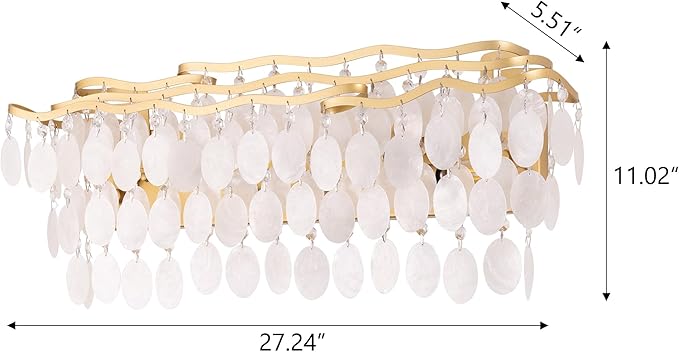 Wellmet Brushed Gold Bathroom Light Fixtures, 4-Light Capiz Shell Vanity Light, Modern Wall Sconces for Mirror, Cabinets, Bedroom, Hallway,Living Room, 27.2" W