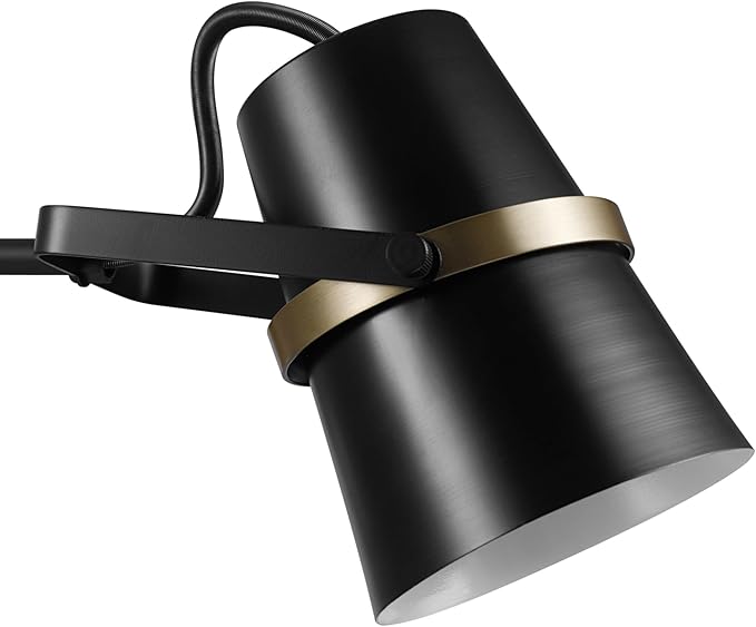 Globe Electric 51345 1-Light Plug-in or Hardwire Swing Arm Wall Sconce, Matte Black, Brass Accents, 6ft Woven Fabric Cord, Flat Plug, Rotary Switch, Modern Light for Apartments and Rental