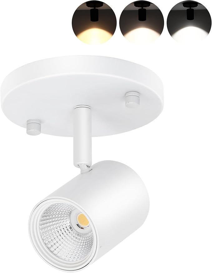 CLOUDY BAY LED Flush Mount Ceiling Spot Light,CRI90+ 9W 3000K 4000K 5000K Selectable Dimmable,Adjustable Tilt Angle Ceiling Track Light Head,White