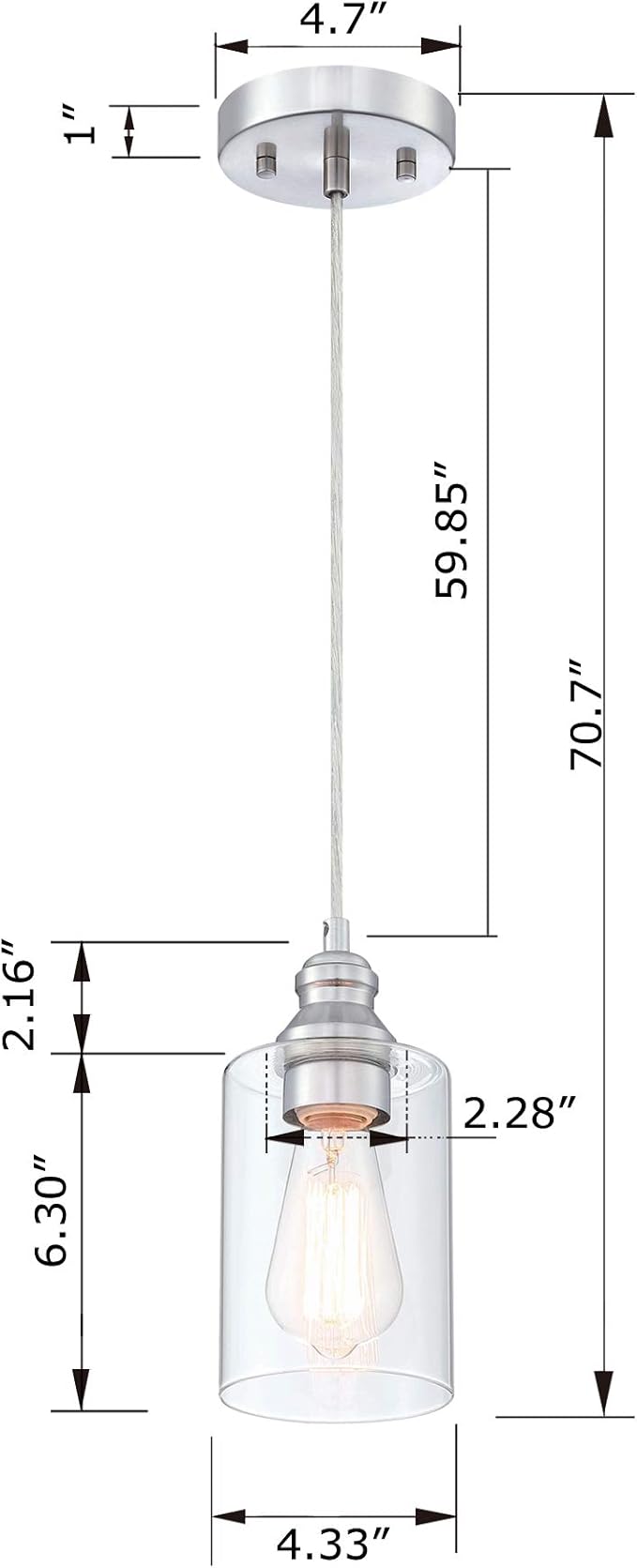 WISBEAM Pendant Lighting Fixture, Hanging Ceiling Lights with E26 Medium Base Max. 60 Watts, ETL Rated, Bulbs not Included, Nickel, 3-Pack