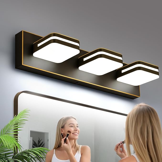 360° Rotate LED Bathroom Vanity Light Fixtures, 1300LM Acrylic Brown and Gold Vanity Lights for Bathroom, Modern Wall Lighting Fixtures Over Mirror Kitchen Living Hallway (Natural White Light 5000K)