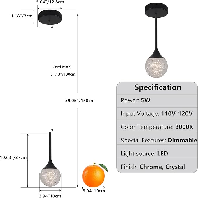 Black Pendant Lights Kitchen Island, Bubble Crystal Globe Ceiling Hanging Light Fixture, Dimmable LED Light Fixture for Kitchen Island Dining Room Bar Bedroom, 3000K