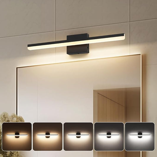LED Modern Bathroom Vanity Light Fixtures 24 inch Dimmable 5CCT 18W Bathroom Light Over Mirror Black Wall Lighting Fixtures for Mirror 110V AC ETL Certificated