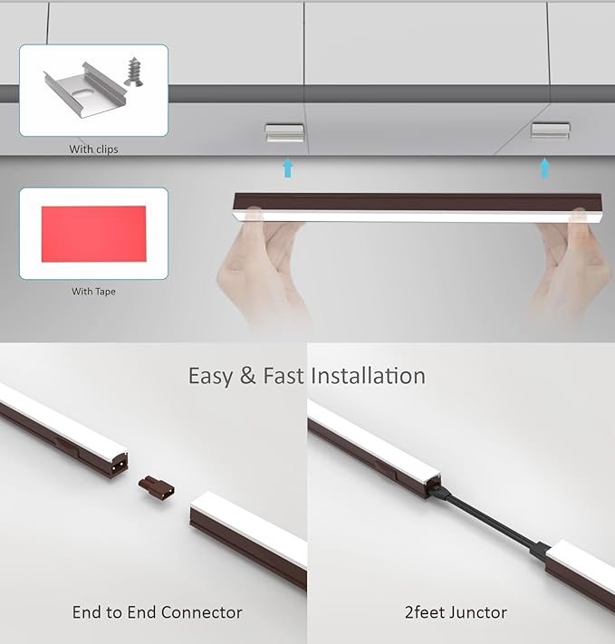 Leetdud Under Cabinet Lighting Plug in, 12 Inch 1 Pc, Linkable AC120V 3CCT 3000K/4000K/5000K Ultra Slim, LED Under Cabinet Lights for Counter Light, Kitchen, Shelf, Sink, Workshop, Desk, Bronze