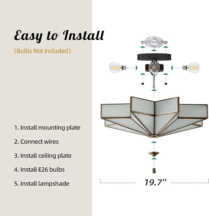 Star Vintage Bronze Ceiling Light - 19.7 Inch Large Milk Glass Antique Flush Mount Fixture - Mid Century Black Art Deco Lighting for Kitchen Hallway Bedroom Bathroom Laundry Entryway Farmhouse Hall