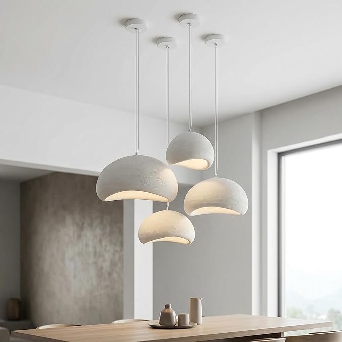 JAYMP 60cm Wabi Sabi Pendant Light for Dining Room Kitchen Island Hallway Restaurant Modern Hanging Lamp E26 Base Japanese Style Bird Nest Shape Lighting Fixture (Matte White,B Shape, 60cm/23.6in)