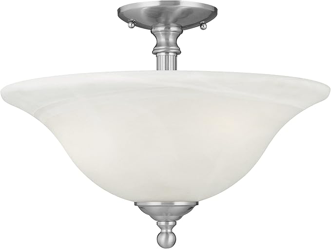 Riva 3-Light Ceiling Lamp in Brushed Nickel with Alabaster White Swirl Glass, 16" Wide