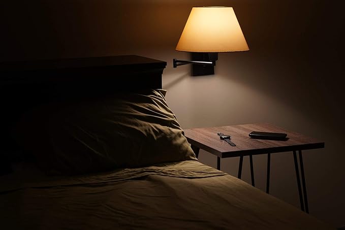 Kira Home Cambridge 15" Modern Swing Arm Wall Sconce with Golden Bronze Empire Fabric Shade, 2-in-1 Plug in or Hardwired Wall Lamp with 3-Way Switch, Black Finish