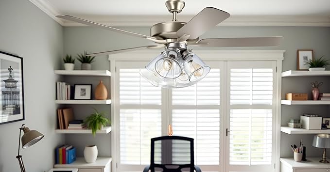Aspen Creative 22016-1, Four-Light Ceiling Fan Light Kit with Pull Chain, Brushed Nickel Finish with Clear Glass Shades, 13-1/8" Diameter x 6-3/4" Height