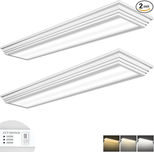 FAITHSAIL Dimmable 4FT LED Wraparound Light, Selectable 3 Color Temperature 3000K/4000K/5000K CCT 50W 5500LM 4 Foot Kitchen LED Light Fixture, Flush Mount 48 Inch Ceiling Lighting Fixture, 2 Pack