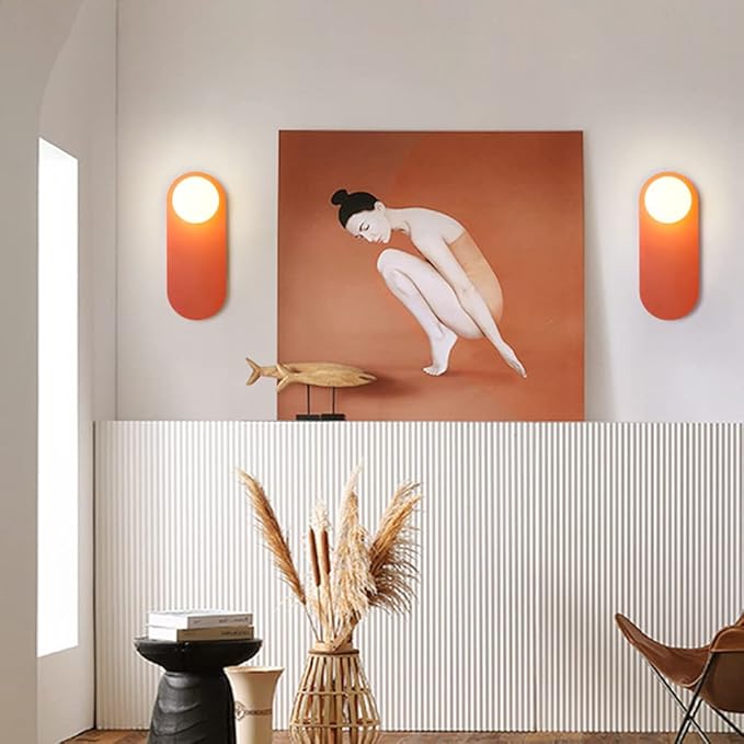 Glass Corridor Wall Mounted Lamp,Globe Light Fixture with Orange Background,Nordic Style Wall Sconce for Bedroom Kitchen and Hallway