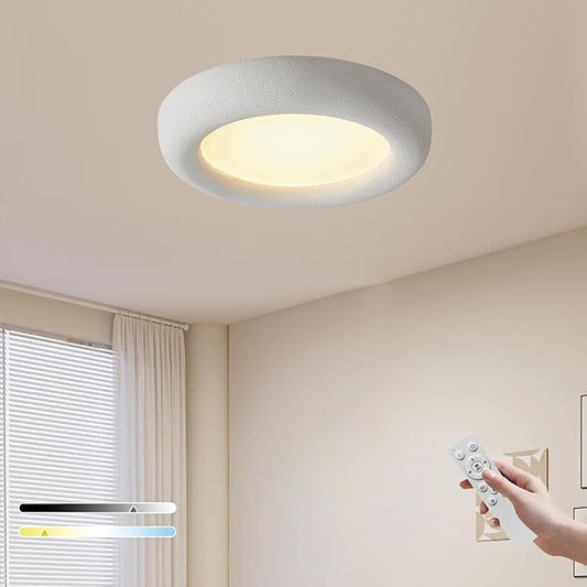 JAYMP Modern Ceiling Light, LED Dimmable Remote Control Ceiling Lamp for Dining Room Living Room Japanese Wabi-Sabi Style Lighting Fixture (Matte White, 53cm/20.9inch)