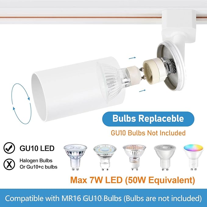 6 Lights LED Track Lighting Kit with 6.6FT H Track Lighting Rails & Floating Canopy Connector, GU10 Track Light Kit Modern Kitchen Track Lighting Fixtures Ceiling Spot Light, White - No Bulbs