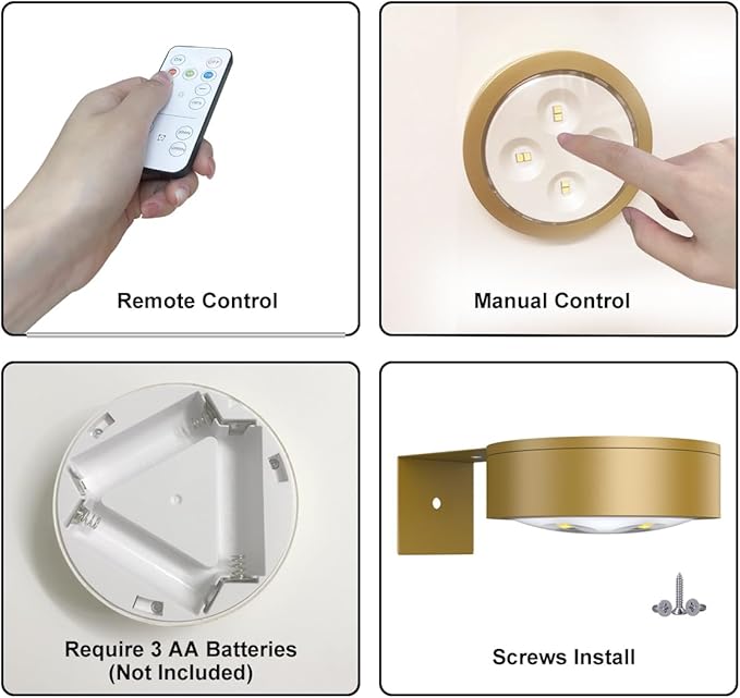 3Pack Picture Light Battery Operated Painting Lights for Wall Wireless Magnetic Display Art Light with Remote Control,Dimmable&Timer Portrait Light for Art Frame Artworking,Wall Decor Puck Lights-Gold