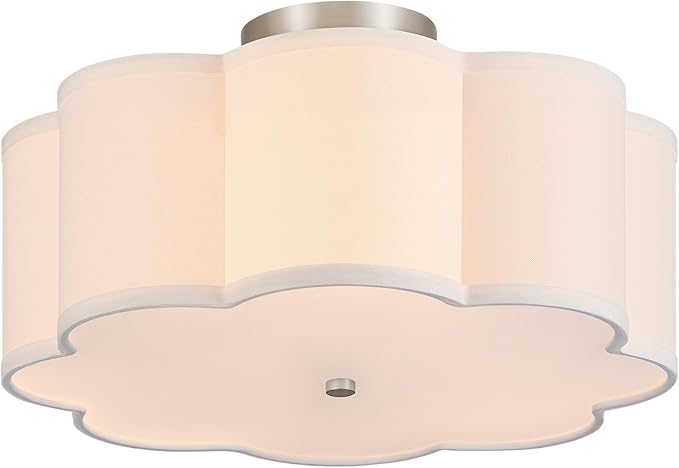 VONLUCE Semi-Flush Mount Ceiling Light, 15.7" Modern 3-Light Ceiling Light Fixture with White Petal-Shaped Shade 3 E26 Sockets for Bedroom Entryway Living Room, Nickel Finish, ETL Certificated