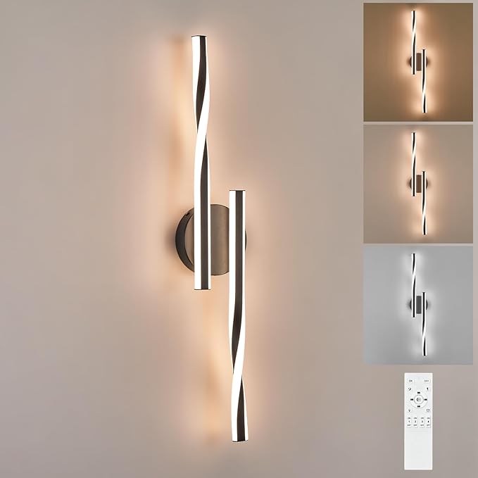 Benkut Modern LED Vanity Light Bathroom Black Wall Sconce with Remote Control Modern Bathroom Wall Lighting Fixtures Over Mirror for Bedroom Bedside, Dining Living Room, Hallway (30Inch 3000K-6500K)