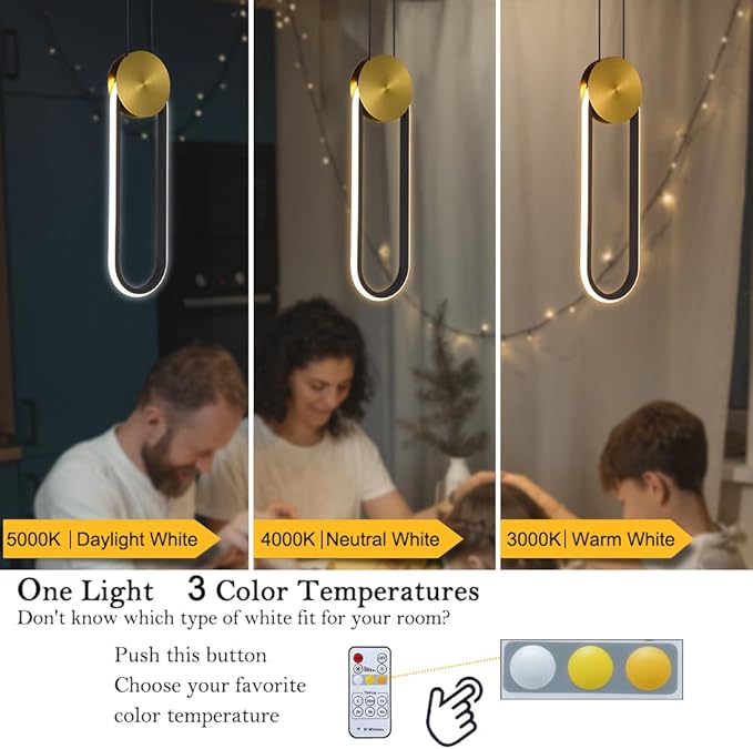 Modern Pendant Lights Fixtures Set of 2, LED Black and Gold Dimmable Pendant Light for Kitchen Island, Small Kitchen Pendant Lighting with RC, Oval Adjustable Hanging Lamp for Dining Room Bar Bathroom