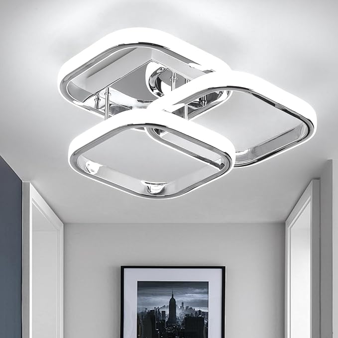 EIDISUNY Modern LED Ceiling Lights, 36W Square Ceiling Lights Fixture LED for Hallway Office Bedroom Kitchen Living Room Lamp Dining Room - Chorme (Cool White Light 6000K)