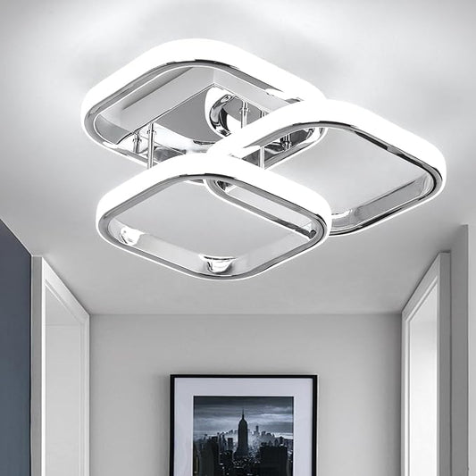 EIDISUNY Modern LED Ceiling Lights, 36W Square Ceiling Lights Fixture LED for Hallway Office Bedroom Kitchen Living Room Lamp Dining Room - Chorme (Cool White Light 6000K)