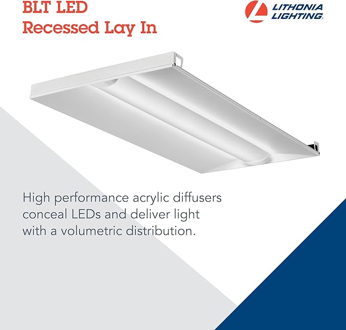 Lithonia Lighting 2x4 LED Troffer Light, BLT Series Low Profile LED Drop in Ceiling Light for Dropped Ceiling with Curved Ribbed Diffuser, 4000 Lumens, 4000K Cool White