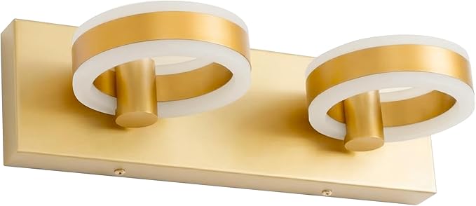 LED Bathroom Light Fixtures,15inch Gold Vanity Lights, Modern 2 Light Acrylic Wall Sconces, 350° Rotatable Wall Lighting Fixture Over Mirror