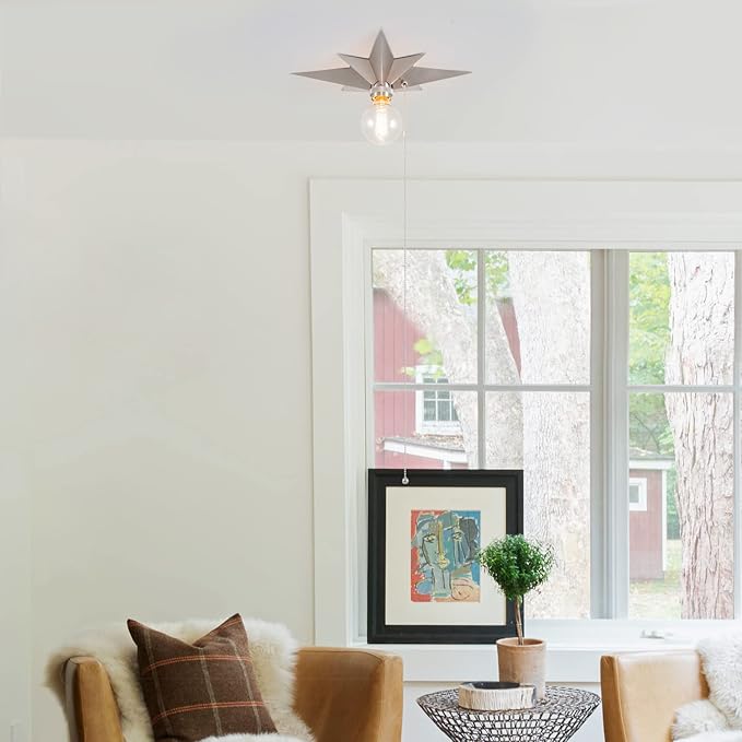 VILUXY Flush Mount Ceiling Light, Satin Nickel Star Light Fixtures Ceiling with Pull Chain On/Off Switch for Hallway, Entryway, Study Room, Bedroom