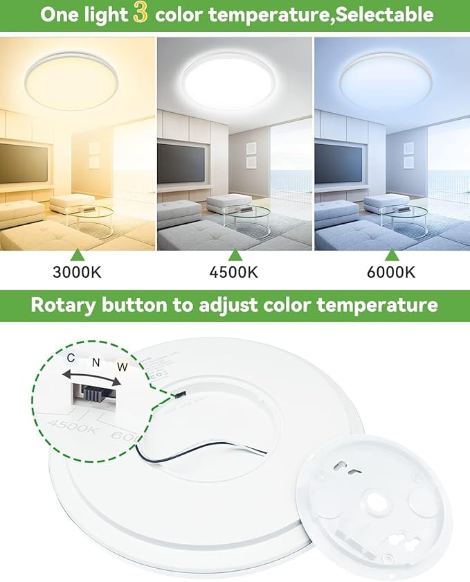 zemty 12Pack 12 Inch LED Flush Mount Ceiling Light, Super Slim 28W 3200lm LED Ceiling Light, 3 Color Temperature in One 3000k/4500k/6000K Round Light Fixture for Bedroom, Kitchen, Dining Room (Black)