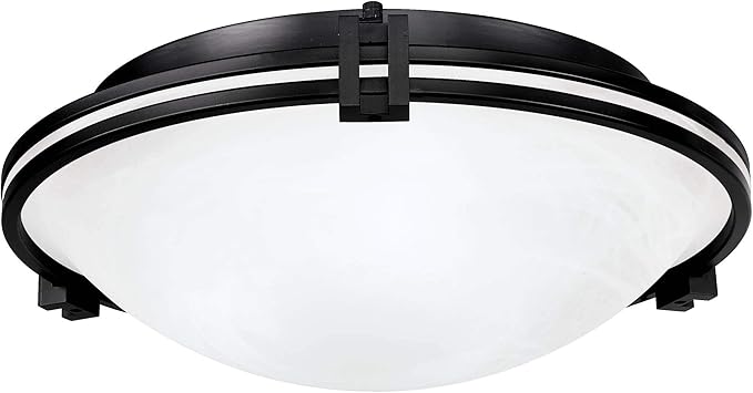 Possini Euro Design Deco Modern Close to Ceiling Light Flush Mount Fixture 16 3/4" Wide Oil Rubbed Bronze Marbleized Glass Bowl Shade for Bedroom Hallway Living Room Dining Room Bathroom Kitchen