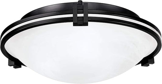 Possini Euro Design Deco Modern Close to Ceiling Light Flush Mount Fixture 16 3/4" Wide Oil Rubbed Bronze Marbleized Glass Bowl Shade for Bedroom Hallway Living Room Dining Room Bathroom Kitchen