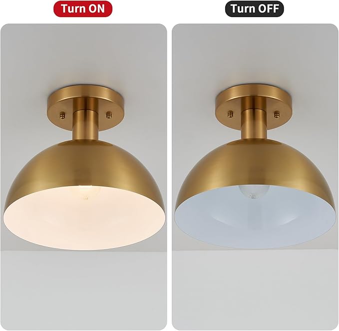 11.8'' Vintage Gold Globe Semi Flush Mount Ceiling Light Fixture, Farmhouse Hallway Light Mid Century Modern Ceiling Mount Lamp Light Fixture for Living Room Bedroom Kitchen Entryway