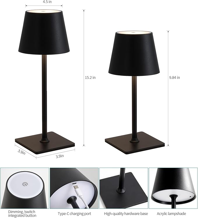 AIHYING 2026 Upgraded 2 Pack Cordless Rechargeable LED Table Lamp with Dimmer 5000mAh Battery Operated Portable Night Light Mother's Day Idea for Mom,Patio Balcony,Outdoor Bedroom