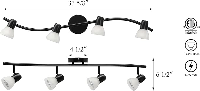 XiNBEi Lighting Track Lighting, 4 Light Modern Black Curved Kitchen Track Ceiling Light Fixtures XB-TR1223-4-MBK