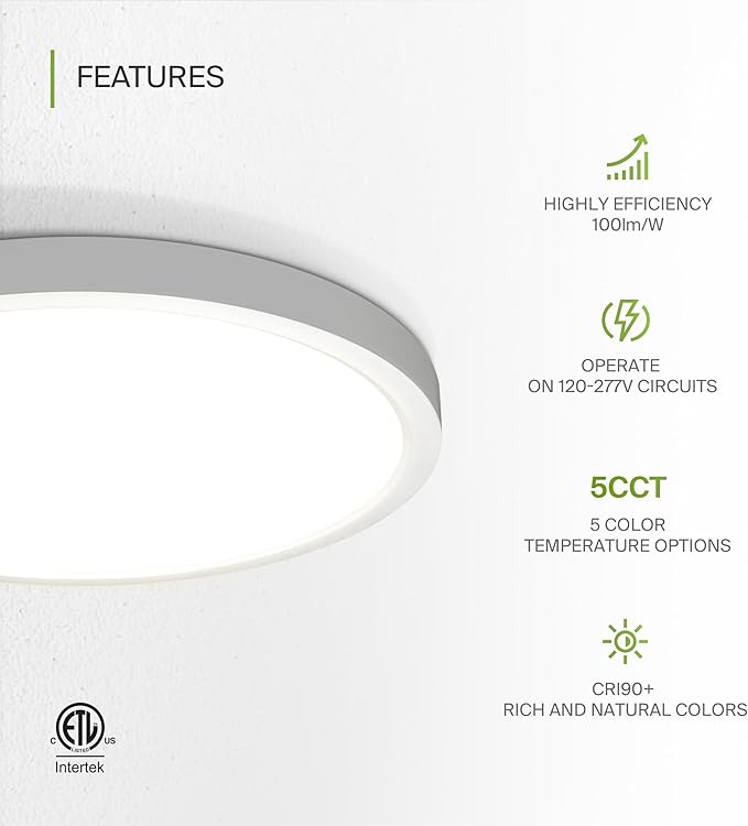 ASD LED 15" Round Flush Mount Ceiling Light Fixture, Low Profile Surface Lighting | 5CCT, Dimmable, Ultra-Thin, ETL Listed | 28W 2300LM 2700-6000K 100-277V | Kitchen, Hallway Lamp | White, 2 Pack