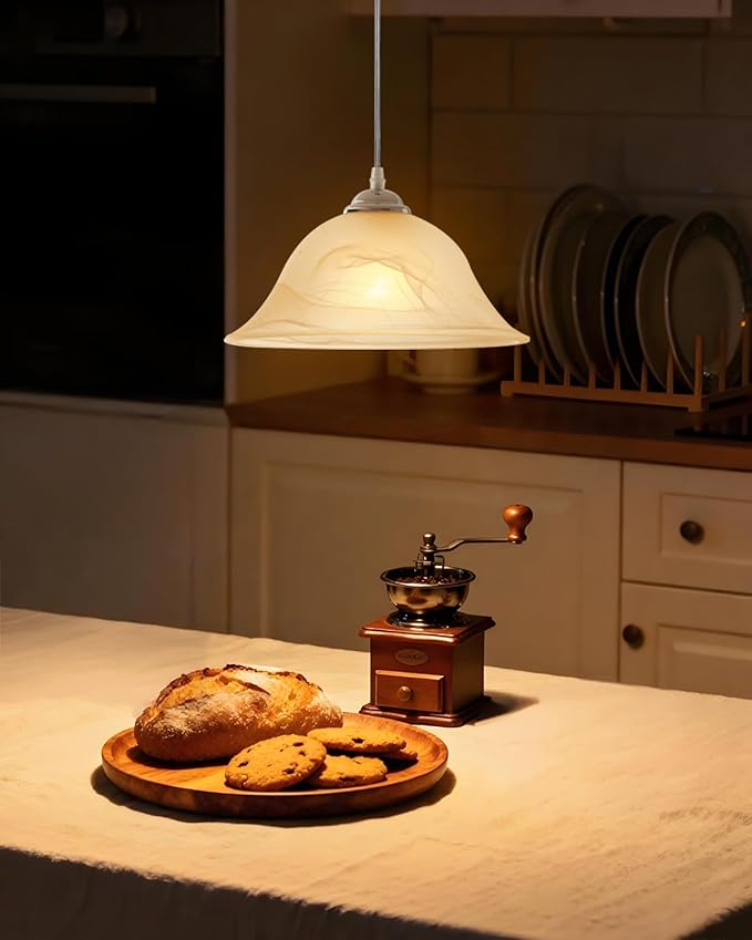 Kitchen Pendant Lighting Over Island, 11.8” White Frosted Glass Pendant Lights, Farmhouse Pendant Lights Kitchen Island, Modern Chrome Kitchen Pendant Light for Dinning Living Room (1 Pack)
