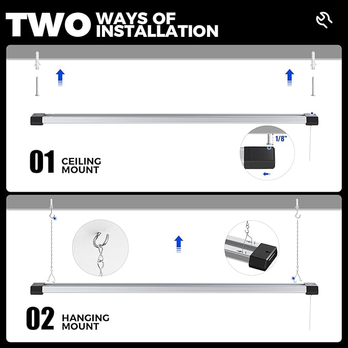 Barrina BS42a 4FT LED Shop Light, 42W, 5000K, 4800LM, Linkable Led Garage Ceiling Lights, Workshop, Hanging or Flush Mount, Concealed Wiring Design, Pull Chain Switch, Heat Dissipation, 8 Packs