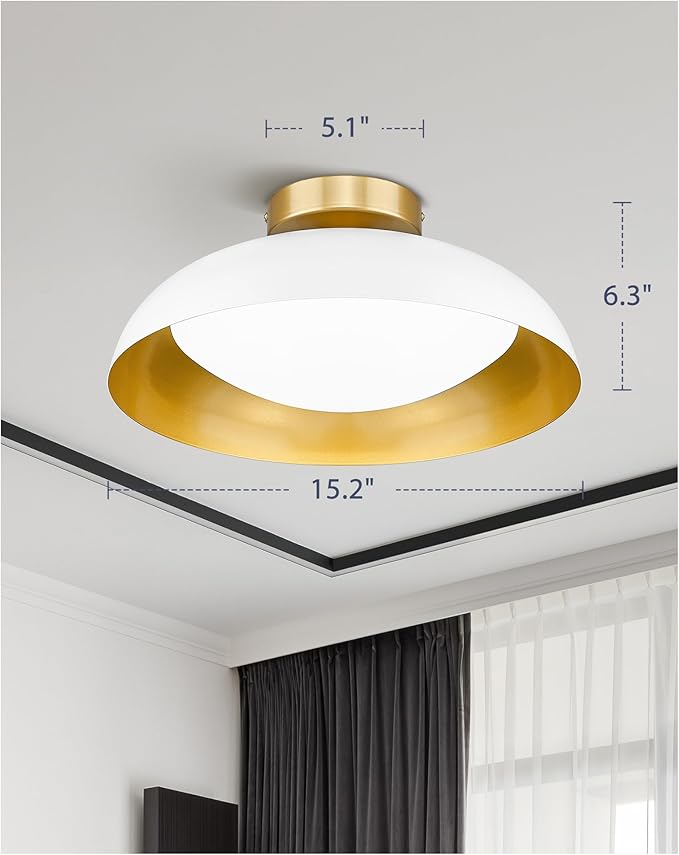 kudos Flush Mount Light Fixture, 16-inch LED Ceiling Light Fixture, White and Gold Finish, 24W 2400lm Light Fixtures for Living Room, Kitchen, Bedroom, Hallway, 5CCT, KDCL02-WT