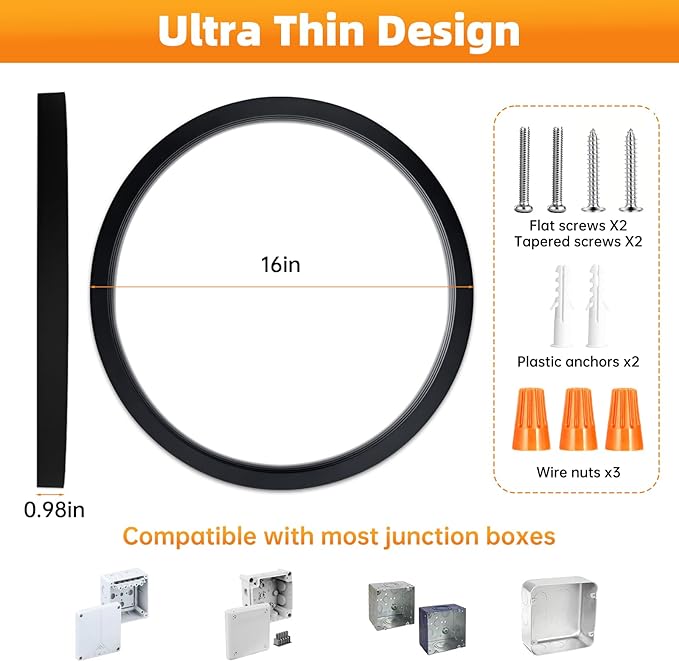16 Inch 2Pack Super Slim Flush Mount Ceiling Light Fixture,30W 3400LM Dimmable 5CCT Selectable 2700K-5000K Round Light Fixture for Living/Bedroom,Kitchen/Bathroom,Porch &All Indoor Spaces Black