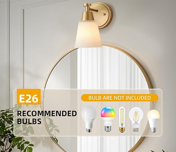 Modern Bathroom Light Fixtures,1-Light Brushed Gold Vanity Light Wall Sconce Vintage with Milk Glass