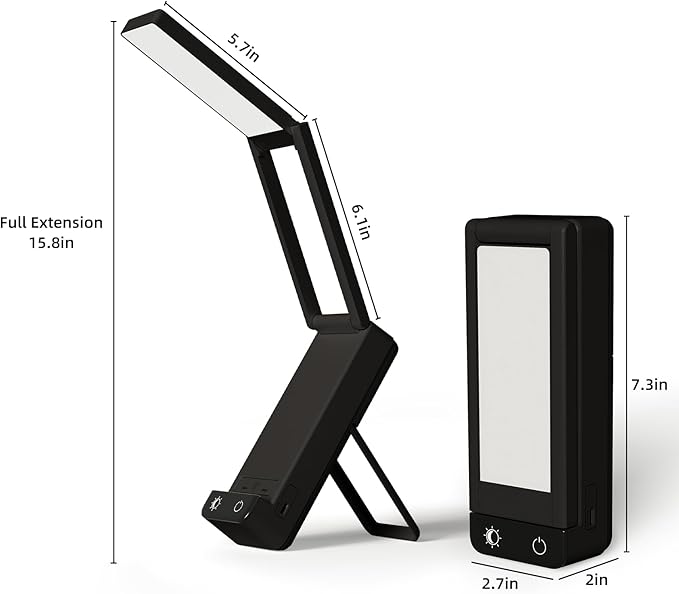 EZVALO LED Rechargeable Desk Lamp, 6000mAh Battery Operated Light, Cordless Table Lamp for Book Reading, Foldable Mini Lamp & Portable, 3 Color Dimmable Small Wireless Reading Lamp, Black
