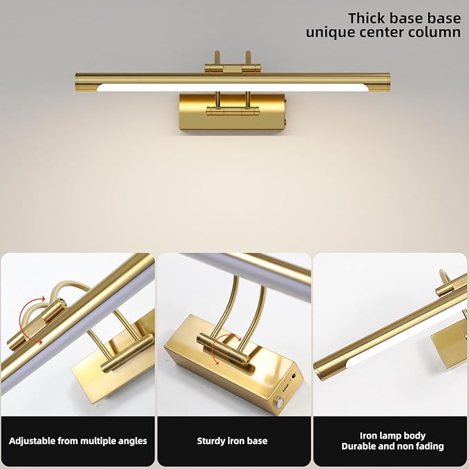 Picture Frame Light,16 inch Wireless Picture Lights Rechargeable for Wall with Remote,5000mAh 3CCT Dimmable and Timer Remote Art Lighting for Paintings for Pictures Display,Gold