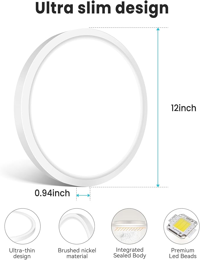 libtit 7 inch Flush Mount LED Ceiling Light Fixture, 3000K-6500K Adjustable, 15W 1500lm White Satin Round Ceiling Lamp for Bathroom Hallway Kitchen Bedroom, 2 Pack