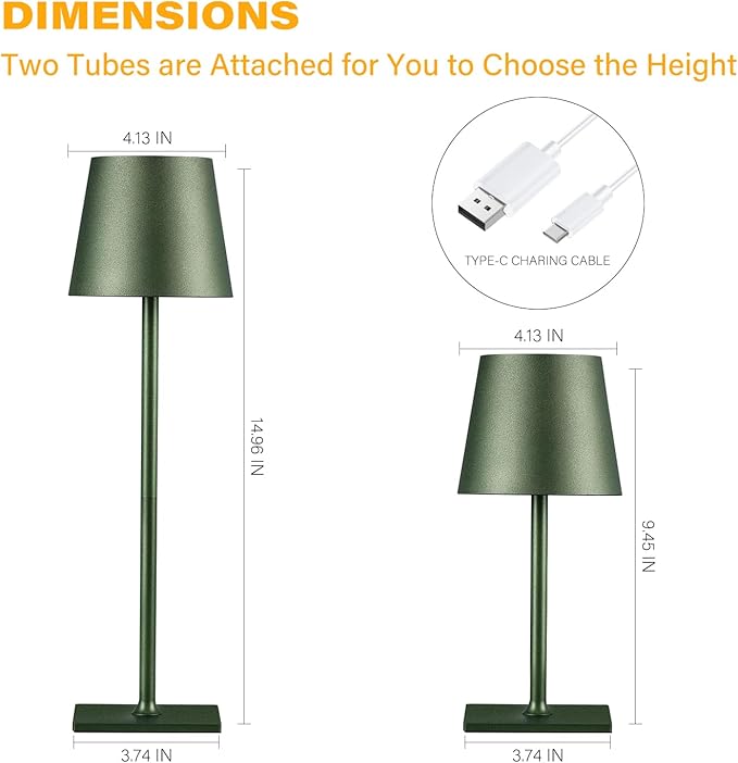 CHLORANTHUS 2 Pack Cordless Table Lamps, 3 Colors Stepless Dimming, 5000mAh Rechargeable Battery LED Desk Lamp for Bedroom/Couple Dinner/Desk/Cafe/Dining Room/Terrace