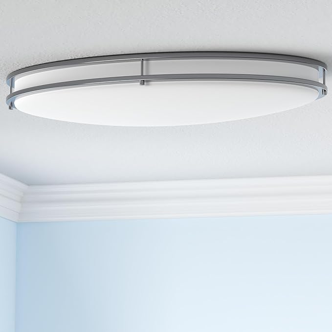 ASD LED 32" Oval Flush Mount Lighting, Close to Ceiling Light Fixture | 3CCT, Dimmable, Energy Star, ETL Listed | 45W 3750LM 3000-5000K 100-277V | Low Profile Double Ring Lamp | Nickel, 2 Pack